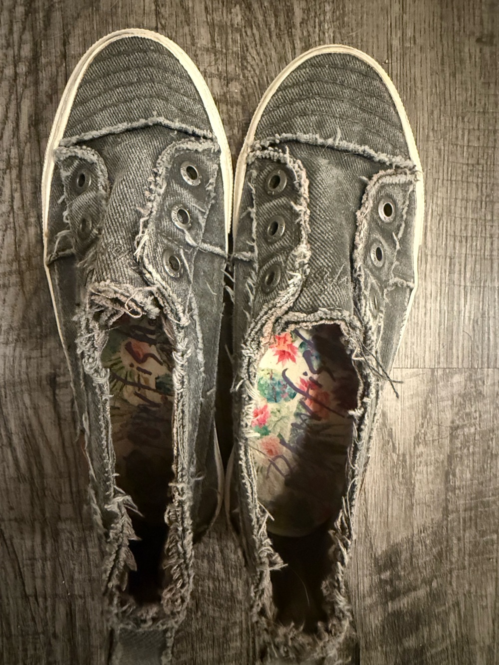 Gray Blowfish Slip-On Canvas Shoes with Frayed Edges